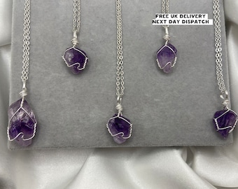 Dainty Amethyst Raw Point Crystal Necklace, Natural Stone, Healing Crystal Silver Necklace, Peace, Calm, Reduce Anxiety