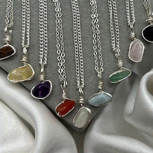 Dainty Silver Crystal Necklaces Healing Carnelian Amethyst Rose Quartz Green Aventurine Moonstone Tigers Eye Natural Stone Wire Wrapped