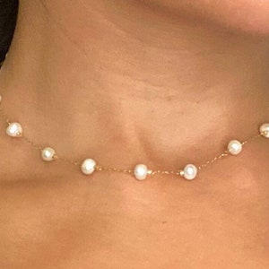 Fresh Water Pearl Choker Necklace Stainless Steel Gold Plated Pearls Necklace Chain Beads Jewellery Wedding Bridal Bridesmaids  Women’s