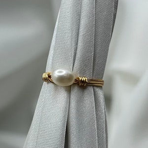 Dainty Pearl Ring Gold June Birthstone Wire Wrapped Bridesmaid Wedding Bridal Tiny Pearl Ring Handmade Jewellery Unique  for Her