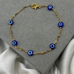 Bracelet mauvais oeil en or multiple, bracelet oeil délicat bleu, bijoux faits main, acier inoxydable résistant à la ternissure, cadeau de l&#39;amitié, oeil de Nazar