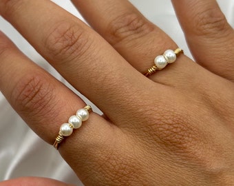 Dainty Pearl Rings Gold Wire Wrapped Bridesmaid Wedding Bridal Gift Friendship Womens Gift for Her Christmas Handmade Ring