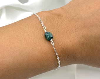 Dainty Emerald Silver Bracelet May Birthstone Jewelry