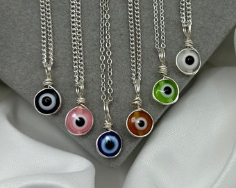 Silver Evil Eye Necklace: Handmade Protection Pendant, Boho Charm