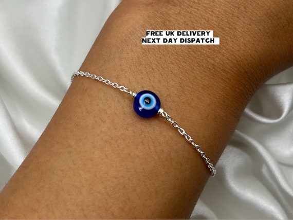 Amazon.com: 925 Pure Silver Evil Eye Nazariya Bracelet with Black Crystals  for Girls & Women : Clothing, Shoes & Jewelry