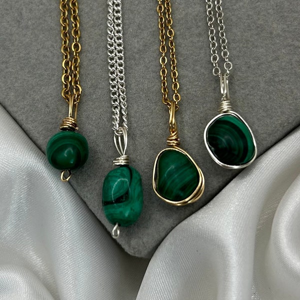 Dainty Malachite Crystal Necklace Gold Silver Crystal Pendant Layered Necklaces Hippie Boho Everyday Jewelry Simple Necklace Minimalist