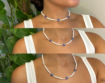 Beaded Evil Eye Choker Evil Eye Necklace Evil Eye Jewellery Beaded Necklace Blue Choker Necklace Bead Nazar Eye Turkish Eye Protection