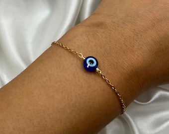 Gold Evil Eye Bracelet, Blue Dainty Eye Bracelet, Handmade Jewellery, Tarnish Resistant, Christmas Gift, Friendship Gift, Hamsa Nazar Eye