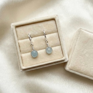 Aquamarine Silver Huggie Hoop Earrings: Dainty March Birthstone Jewelry image 6