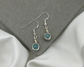 Aquamarine Crystal Earrings: Silver Dangle Drop, March Birthstone