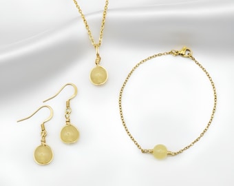 Citrin Halskette Armband und Ohrring Set: Gold. November Geburtsstein Schmuck