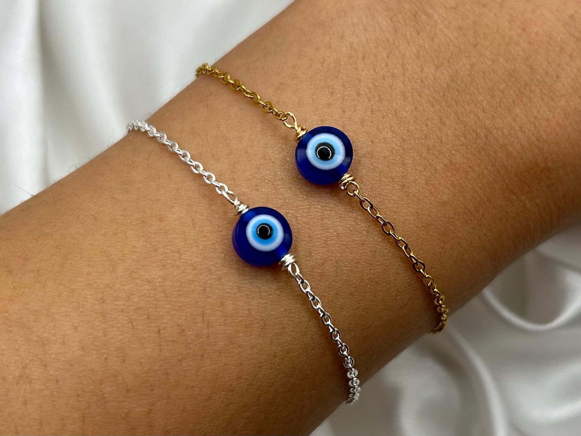 Gold Silver Evil Eye Bracelet Blue Dainty Eye Bracelet, Handmade Jewellery Tarnish Resistant, Christmas Gift Friendship Gift Hamsa Nazar Eye