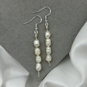 Dainty Freshwater Pearl Earrings: Silver Dangle Bridal Jewelry