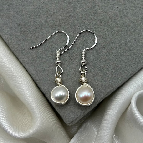 Real Pearl Silver Earrings Drop Natural Freshwater Pearl Dainty Jewellery Stainless Steel Tarnish Resistant Bridesmaid Wedding Bridal Gift