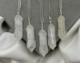 Wire Wrapped Clear Quartz Crystal Point Necklace: Healing Gemstone Pendant
