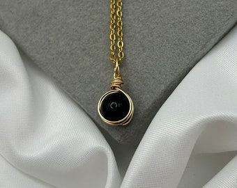 Colliers délicats en cristal d'obsidienne noire, bohème en or