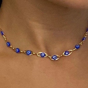 Evil Eye Choker Necklace Eye Jewelry Beaded Necklace Blue Choker Nazar Eye Turkish Eye Protection Women’s Gold Necklaces