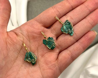 Raw Malachite Gold Pendant Necklace: Healing Crystal Boho Jewelry