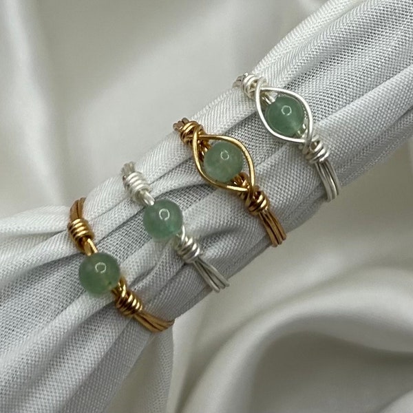 Healing Crystal Ring Green Aventurine Custom Dainty Handmade Wire Wrapped Unique Gemstone Boho Rings For Women Hippie Jewellery Handmade
