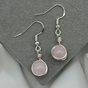 Rosenquarz Heilstein Kristall Ohrringe Silber Baumeln Tropfen Ohrring Zierliche Edelstein Minimalist Handgemachter Schmuck Naturstein