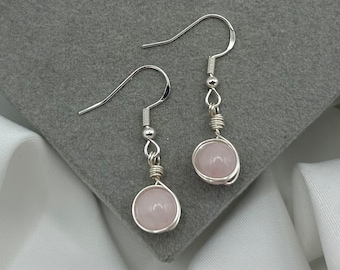 Rose Quartz Healing Crystal Earrings Silver Dangle Drop Earring Dainty Gemstone Minimalist Handmade Jewelry Natural Stone