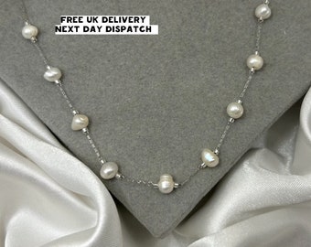 Silver Pearl Nekclace Stainless Steel Silver Plated Freshwater Pearl Choker Chain Beads Jewellery Bridesmaids Bridal Wedding Necklaces