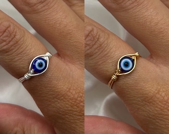 Handmade Wire Wrapped Evil Eye Ring: Boho Nazar Jewelry