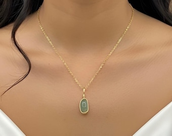 Dainty Green Aventurine Necklace Gold: Wire Wrapped, Healing Crystal Pendant