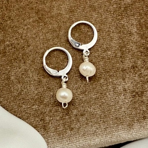 Pearl Hoop Earrings: Dainty Silver Huggies, June Birthstone