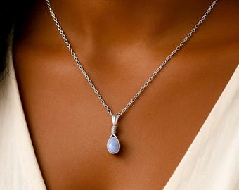 Blå spetsagat silverhalsband: Läkande ädelstenshänge