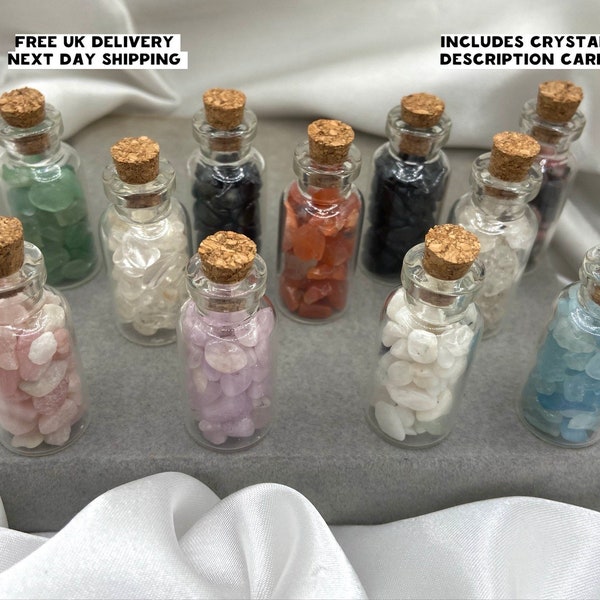 Mini Small Gemstone Crystal Chip Bottles Genuine Natural Stone Healing Crystal Mini Bottle Gift for Her Crystal With Crystal Description