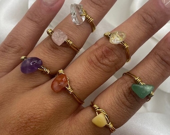 Crystal Ring Custom Dainty Handmade Wire Wrapped Unique Gemstone Boho Rings For Women Hippie Jewellery Amethyst Rose Quartz