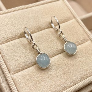 Aquamarine Silver Huggie Hoop Earrings: Dainty March Birthstone Jewelry image 4