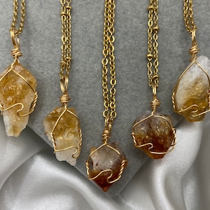 Dainty Crystal Necklace Citrine Raw Point Natural Stone, Healing Crystal Necklace, Joy Abundance Gold Stainless Steel