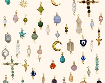 Clip-On Charms for Carabiner Necklace, Gold Wire-Wrapped Gemstone Pendants