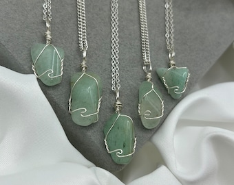 Handmade Green Aventurine Necklace: Silver Wire Wrapped Gemstone Pendant