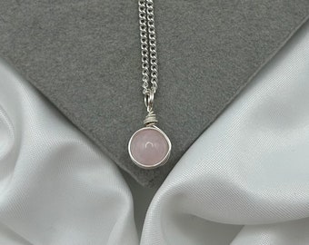 Dainty Silver Healing Crystal Necklaces Rose Quartz  Natural Stone Wire Wrapped Gemstone Pendant Handmade Minimal Jewelry Small Necklace