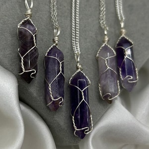 Amethyst Crystal Point Necklace, Healing Crystal Pendant, Silver Cable Curb Chain, Handmade Jewellery Gemstone Jewellery Gift Natural image 3