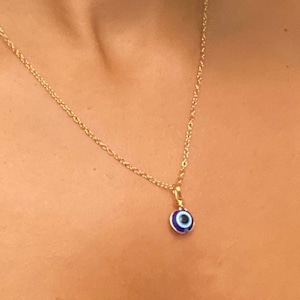 Dainty Gold Evil Eye Pendant Necklace: Handmade Turkish Nazar Charm