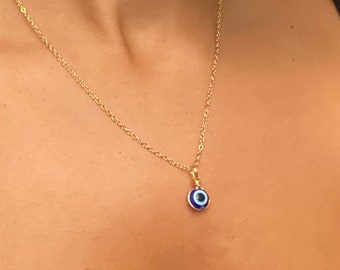 Dainty Evil Eye Pendant Necklace, Protection, Gold Handmade, Tiny Eye, Nazar Necklace, Turkish Eye, Spiritual, Boho, Hippie, Charm