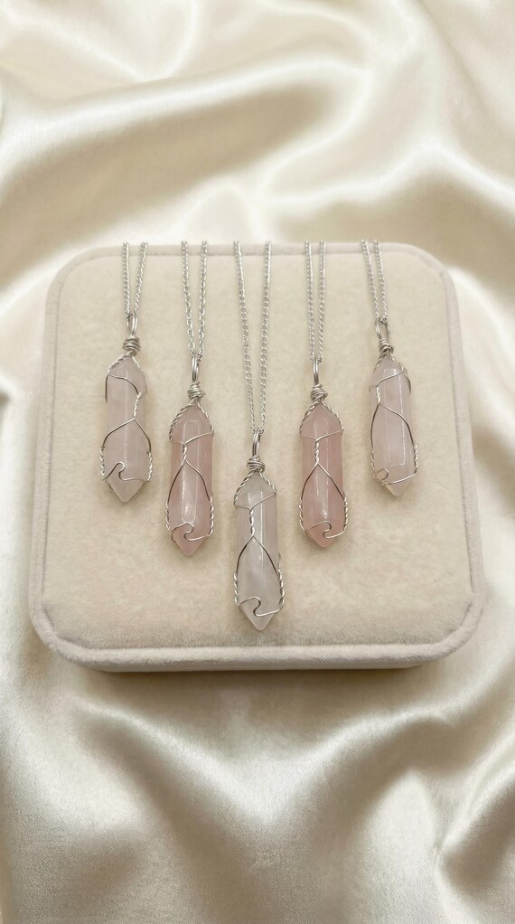 ローズクォーツクリスタルポイントネックレス シルバー - Etsy 日本