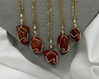 Red Jasper Necklaces Gold Healing Crystal Pendant Charm Natural Stone Wire Wrapped Hippie Gemstone Handmade Jewellery Gift for Her