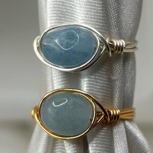 Handmade Aquamarine Crystal Ring: March Birthstone, Gold & Silver Wire