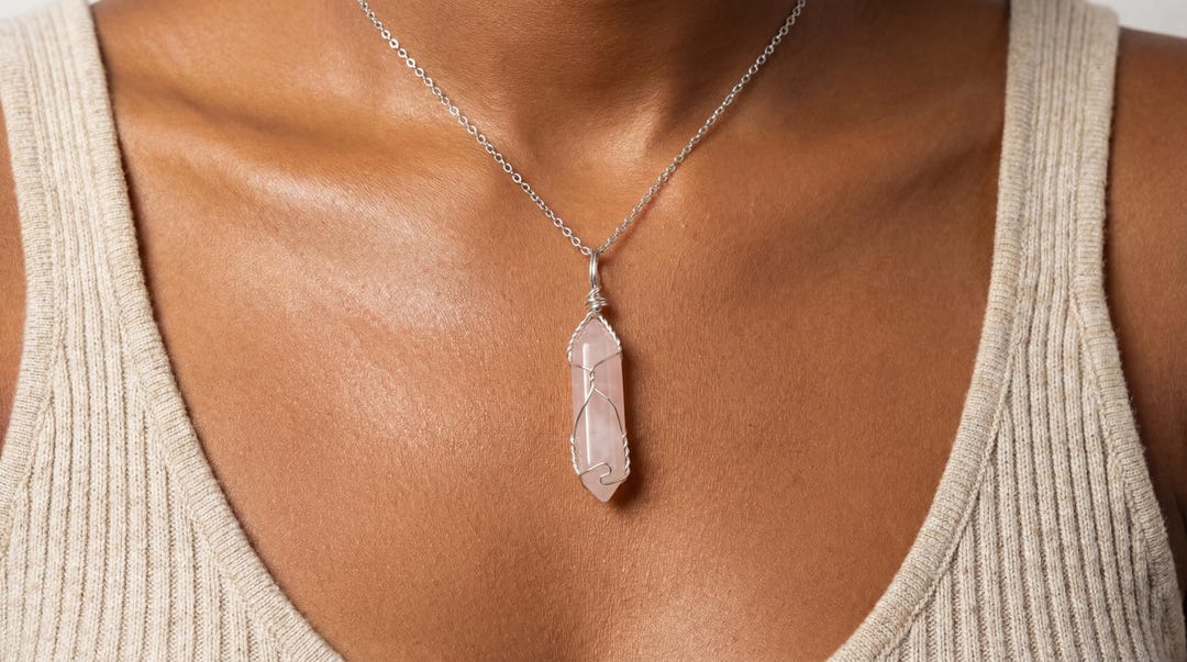 ローズクォーツクリスタルポイントネックレス シルバー - Etsy 日本