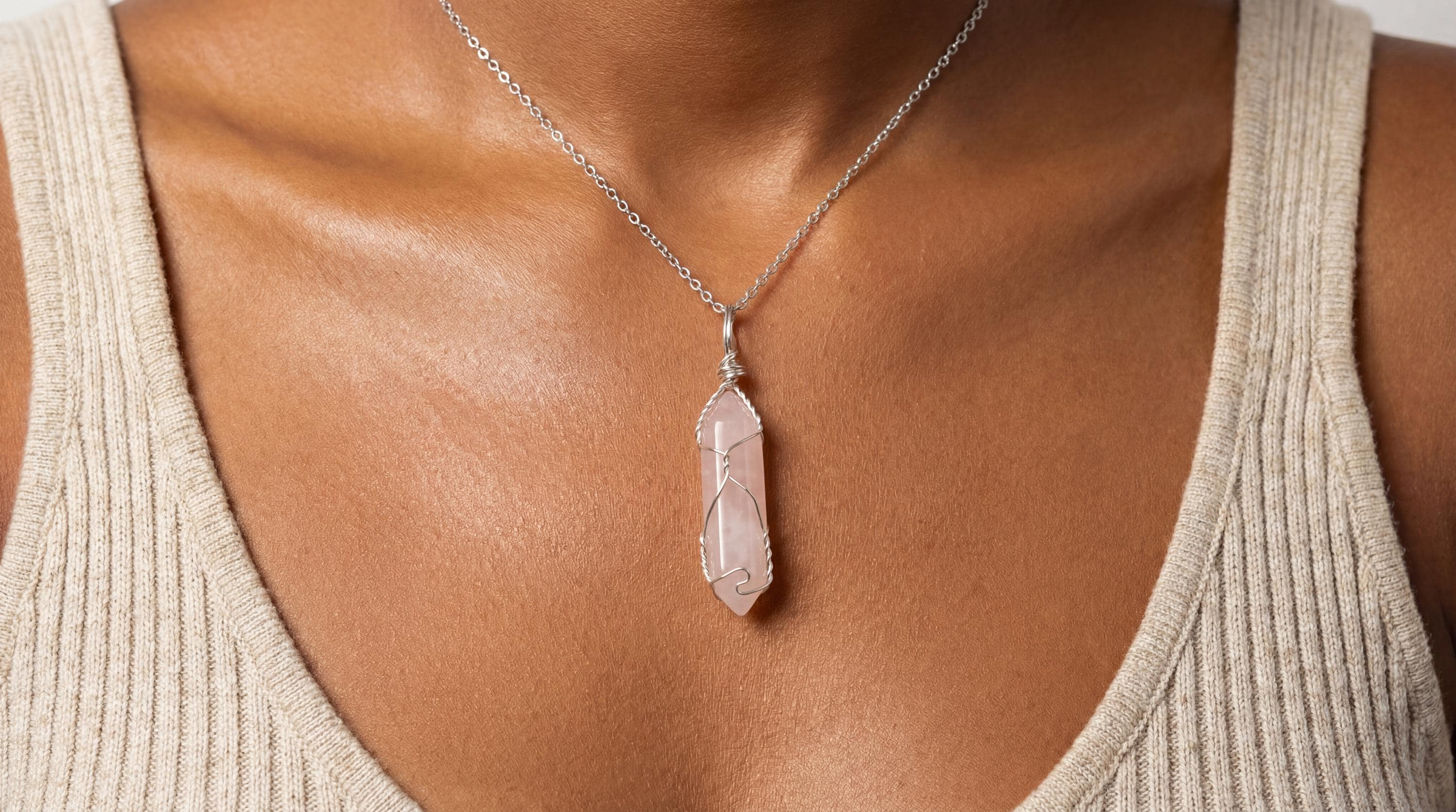 ローズクォーツクリスタルポイントネックレス シルバー - Etsy 日本