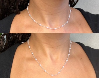Silver Pearl Necklace Dainty Jewelry Tiny Pearls  Choker Bridesmaid Gift Wedding Bridal Jewellery