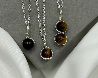 Collana con perle di occhio di tigre naturale e citrino, da