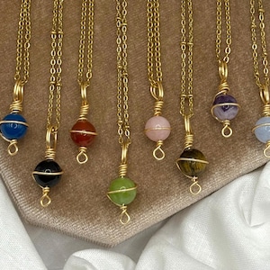 Dainty Gold Saturn Crystal Necklace: Healing Stone Planet Pendant