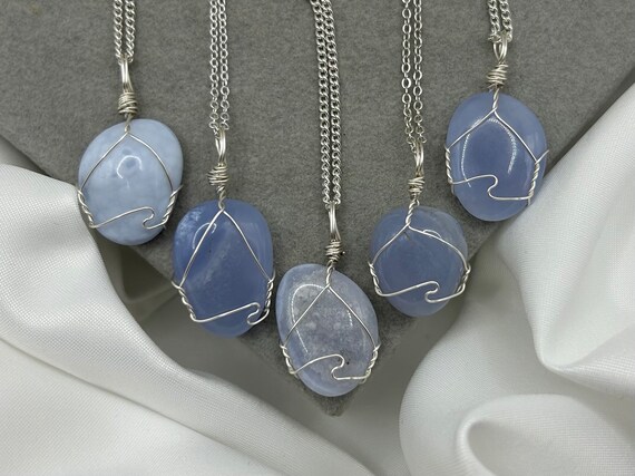 Collana In Argento Sterling 925 Con Ciondolo In Agata Blu Naturale – Rodiata – Catena 50 Cm – Pietra Grado A+