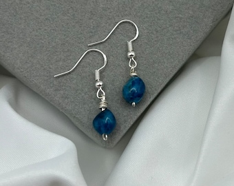 Blue Apatite Earrings Silver Dangle Drop Earring Gemstone Charm Earrings Tiny Dainty Small Minimalist Mothers Day Gift Handmade Jewellery